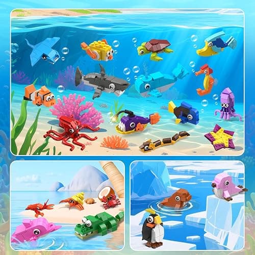 HOGOKIDS 30 Pack Animals Party Favors for Kids, 824PCS Mini Marine Animal Building Block Sets for Goodie Bags Filler Classroom Prizes, Easter Basket Stocking Stuffer Birthday for Boys Girls 6+ thumbnail 7