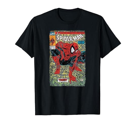 Marvel Comics Retro Classic Spider-Man Torment Distressed T-Shirt - Girls - Heather Blue - Large - Image 1
