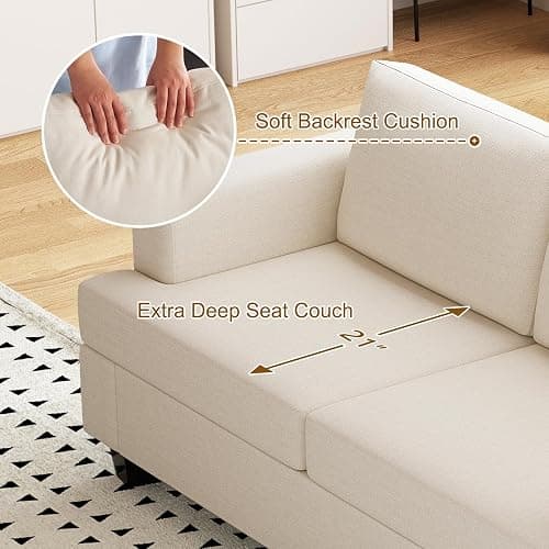 Furnimart 62" Loveseat Couch, Modern Love Seat Couches for Small Spaces, Beige Linen Sofa, Deep Seat Sofa for Living Room, Small 2 Seater Couch for Bedroom, Office thumbnail 8