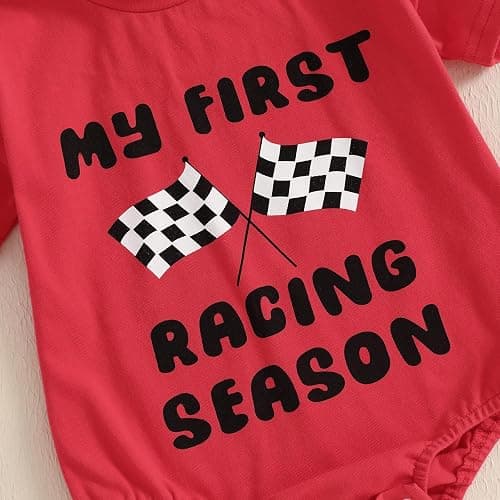 KMBANGI My First Racing Season Outfit Newborn Baby Boy Girl Short Sleeve Race Car Checkered Flag Romper Infant Clothing 0-18M thumbnail 5