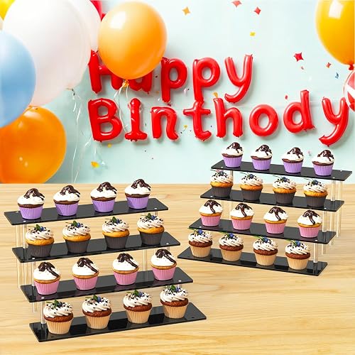 4 Tier Acrylic Display Risers, Black Perfume Organizer, Cupcake Stand | Large Dessert Display for Party, Display Shelf for Figure and Collection, Riser Stand for Decoration and Organizer, 2 Pack thumbnail 2