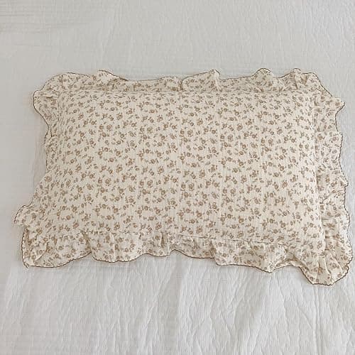 BuLuTu Cotton Muslin Kids Toddler Pillowcase Standard Cute Camellia Flowers Super Soft Travel Pillow Nursery Pillowcase for Boys,Girls,Bedding Decor Machine Washable, Durable Pillowcase,1 Piece - Image 1
