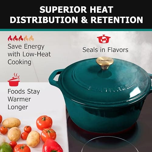 Mueller DuraCast 6 Quart Enameled Cast Iron Dutch Oven Pot with Lid, Heavy-Duty, Oven Safe up to 500° F & Across All Cooktops, Wedding Registry Ideas & Gifts, Emerald thumbnail 5