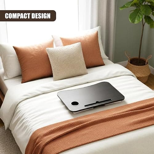 GEEZY Foldable Laptop Table with Drawer - MDF Wood Desk with Cup Holder, Tablet Slot, Anti-Slip Legs - Portable Laptop Desk Tray for Sofa, Bed, Work, Gaming, Eating, TV, Studying, Drawing and Crafts thumbnail 8
