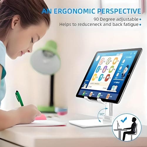 Betron Adjustable Phone Stand for Desk, Foldable Holder for iPhone, Samsung, All Smartphones (White) thumbnail 8