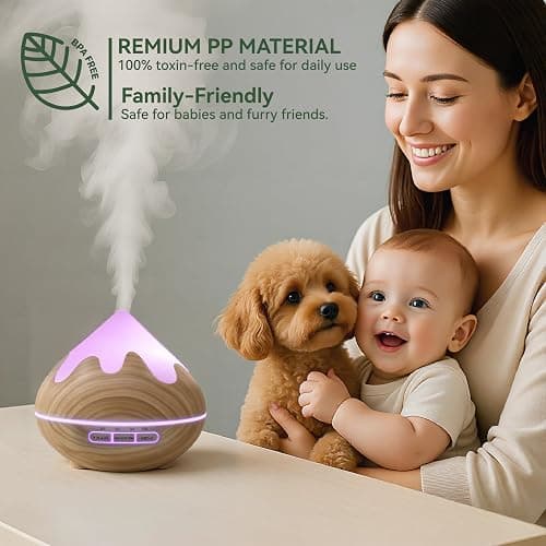 Essential Oil Diffuser for Home 500ML, Ultrasonic Large Diffuser Oil Machine with Remote Control, Aromatherapy Diffusers for Home Office Room, Aroma Diffuser with 14 Color LED & 2 Mist Mode, Brown thumbnail 7