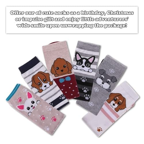 FNOVCO Girls Knee High Socks Kids Crazy Fun Gift Cute Animal Patterns Cotton Long Socks 6 Pairs thumbnail 3