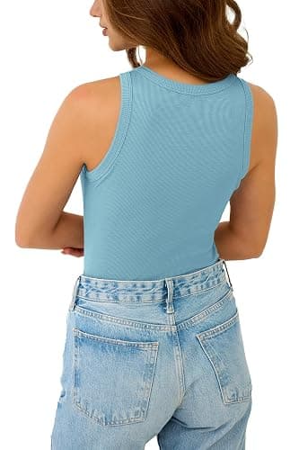 GKBK Womens Tank Tops High Neck Sleeveless Ribbed Tank Casual Basic Thick Strap Slim Fitted Racerback Shirts thumbnail 6