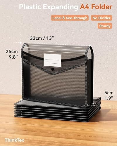 ThinkTex Plastic Expanding File Folder, Transparent envelopes with Snap Closure, Home &Office&School & Hospital No Dividers, Large Capacity, Clean envelopes, Fit Letter/A4 Size - 10 Pcs thumbnail 2