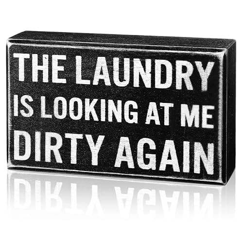 Jetec Farmhouse Laundry Room Decor Funny Room Box Signs Rustic The Laundry Is Looking at Me Dirty Again Wood Box Sign for Home Bathroom Decoration, 6 x 3.54 x 1.77 Inches(Black) - Image 1