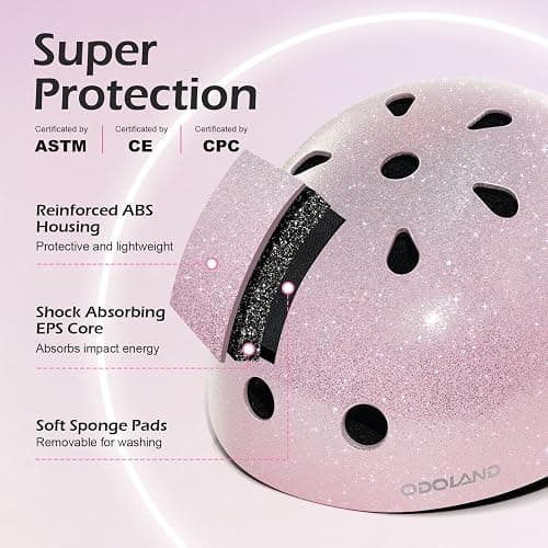 Odoland Shining Kids Bike Helmet, Shiny Adjustable Bicycle Helmet for Girls Boys Ages 2-10, CPSC Certified Lightweight Multi-Sports Helmets for Cycling Skateboard Scooter Skating thumbnail 3