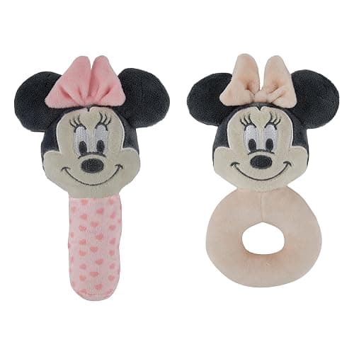 Disney Minnie Mouse Assorted Plush Lovie Rattle Set Pack of 2 - Soft and Cuddly Plush Material, Built-in Rattle for Sensory Stimulation,Vibrant Colors and Intricate Details - Image 1