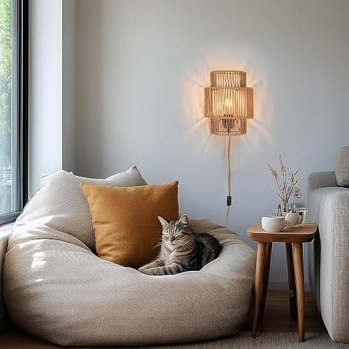 AKEETO Plug-in Wall Sconces Set of 2, Handwoven Bohemian Wall Decor with Switch, Wall Lights Fixtures for Bedroom Living Room Hallway Porch thumbnail 5