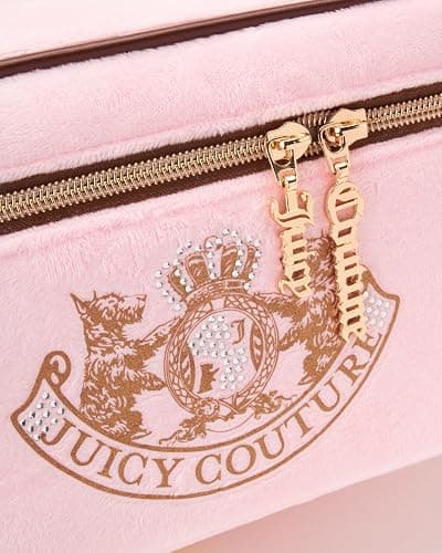 Juicy Couture Pink Makeup Bag Cosmetics Organizer Travel Essentials Train Case Gold Terroir Dog Rhinestone Crown Velour thumbnail 3
