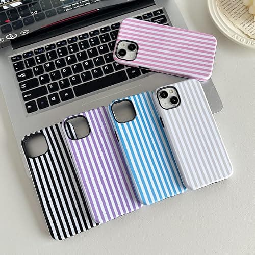 Longlayss Compatible with iPhone 14 Plus/15 Plus Case Cute Aesthetic Striped Phone Case for Women Girl Shockproof Slim TPU and Hard PC Protective Cover (Antique White) thumbnail 2