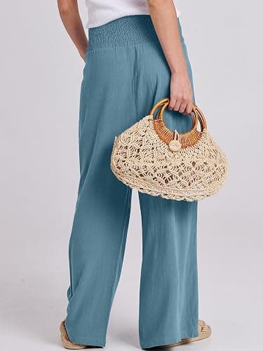 ANRABESS Women Linen Palazzo Pants Summer Boho Wide Leg High Waist Casual Lounge Pant 2025 Beach Travel Vacation Outfits thumbnail 5