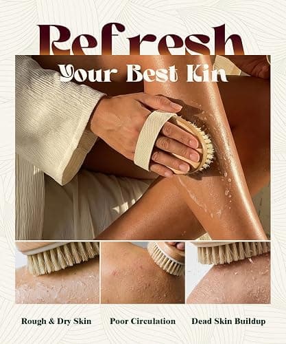 POPCHOSE Dry Brushing Body Brush, Natural Bristle Dry Skin Exfoliating Brush Body Scrub for Flawless Skin, Cellulite Reduction, Lymphatic Drainage and Blood Circulation Improvement thumbnail 2
