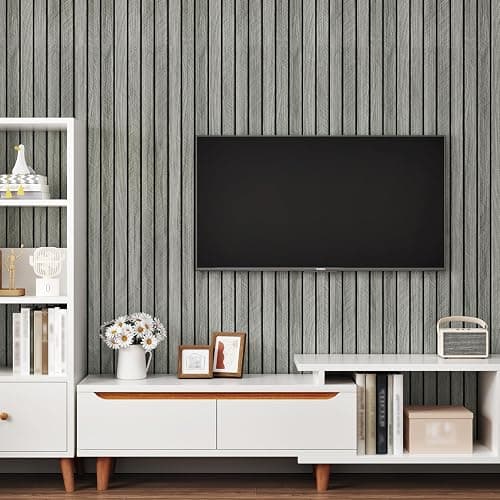 STICKEEP Grey Wood Wall Panels Textured Wood Slats 3D Soundproof Wall Panels Peel and Stick Shiplap 11.8"x197" Wooden Panel Walls Decor Self Adhesive Wooden Panel Wallpaper for Studio Homes Ceiling thumbnail 2