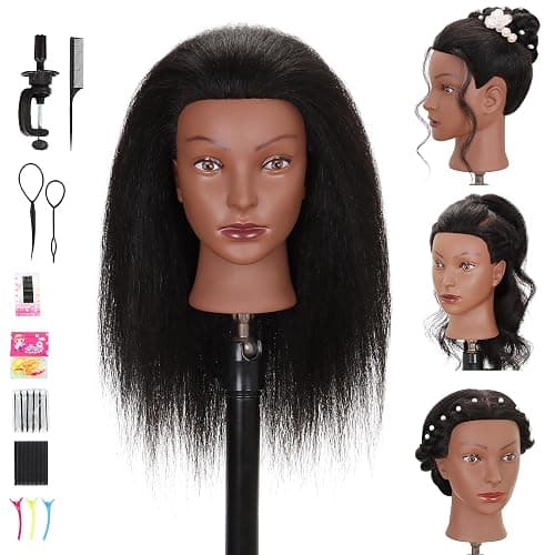 Mannequin Head with 100% Real Human Hair Cosmetology Training Doll Head for Hairdresser Practice Braiding Hair Styling with Clamp Stand (18 Inch) - Image 1