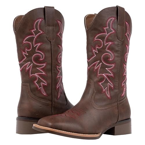 J's.o.l.e Western Wide Calf Cowboy Boots Women Wide Width Square Toe Cowgirl Boots Embroidered Riding Black Brown Boot - Image 1