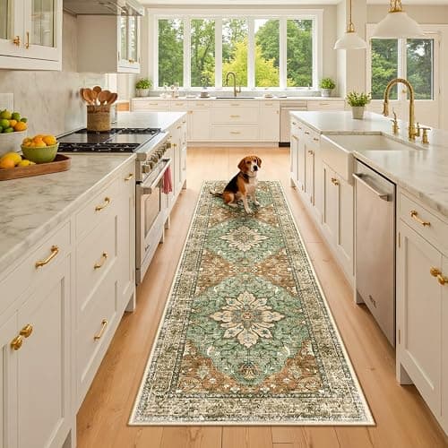 RELEANY Area Rugs 2'x8' Runner Rug Non Slip Washable for Kitchen Hallway Bedroom Beside Laundry Room Bathroom Rug, Floor Carpet, Brick Red Rust Neutral Brown Burnt Orange Green thumbnail 3