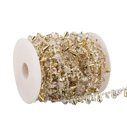 YoungJewl 33 Feet Crystal Garland Christmas Clear Iridescent Crystal Bead Rolls and Gold Bead Garland Twist Bead String for Christmas Tree Wedding Party Decoration thumbnail 3