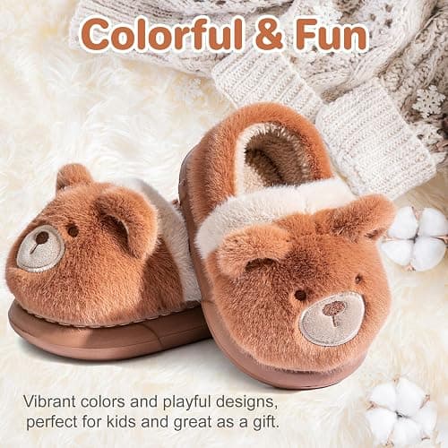 Drecage Toddler Kids Slippers Girls Boys House Shoes Winter Slippers Plush Warm Soft with Cute Cartoon Design Indoor Shoes thumbnail 7