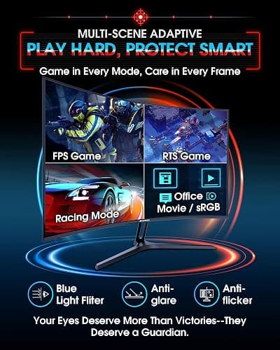 SANSUI 27 Inch Curved 240Hz Gaming Monitor FHD 1080P, 1500R Curve Computer Monitor, 130% sRGB, 4000:1 Contrast, HDR, FreeSync, MPRT 1Ms, Low Blue Light, HDMI DP Ports, Metal Stand, Cable Incl. thumbnail 8