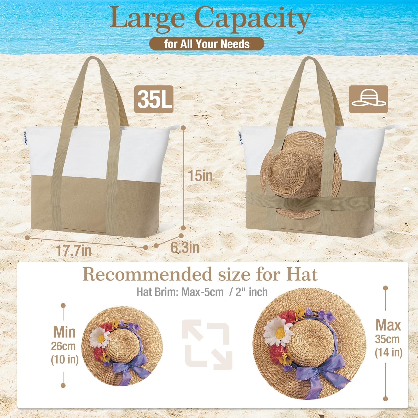 Extra Large Beach Bags for Women, Foldable Beach Tote Bag with Zipper Sandproof Waterproof Beach Tote Pool Bag for Beach Travel Swimming Gym thumbnail 4