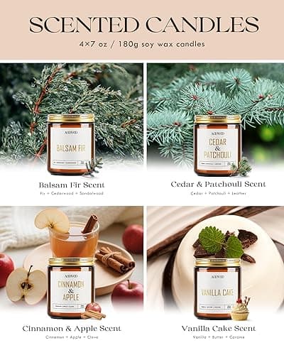 AOOVOO Christmas Candle Set - 4PC Scented Candles, 28 oz Soy Candles, Soy Candle for Home Scented, Balsam Fir/Cedar&Patchouli/Cinnamon&Apple/Vanilla Cake thumbnail 6