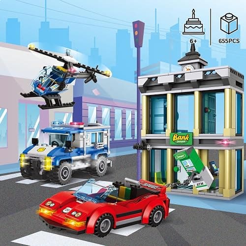 City Police Bank Building Sets, Compatible with Lego Police Bank, Includes Car, Bank, Helicopter, Police Chase Building Blocks Toy Set Gift for Kids 6 Plus Years Old（655 PCS） thumbnail 6