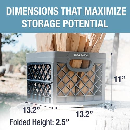 CleverMade Collapsible Milk Crate 25L (6.6 Gal) 3 Pack, 50 lb Heavy Duty Folding Crate – Stackable Storage Crates with File Rails, Plastic Collapsible Crates for Storage - Stone thumbnail 2