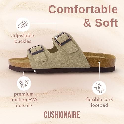 CUSHIONAIRE Lane Cork Footbed Sandals for Women – Comfortable Double Buckle Slip-On with Genuine Suede Footbed & Arch Support Slides for Women Footwear thumbnail 5