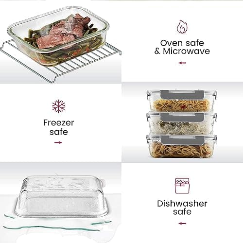 FineDine Glass Storage Containers with Lids - Leak Proof, Dishwasher Safe Glass Food Storage Containers for Meal Prep or Leftovers (Black, 24 Piece) - Black - 24 Piece thumbnail 5