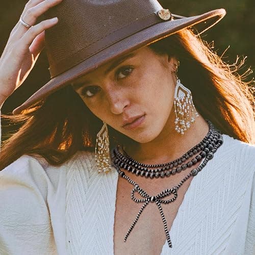 4pcs Western Navajo Pearl Stackble Necklace Jewelry For Women Beaded Chain Bow Pendant Boho Handmade Long Layered Country Concert Necklace Set thumbnail 2