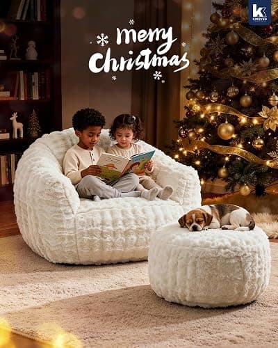 KINGYES Giant Bean Bag Chair, Fluffy Bean Bag Chair with Armrest, Memory Foam Beanbag for Adults, Beige(Pillow not Included) thumbnail 8