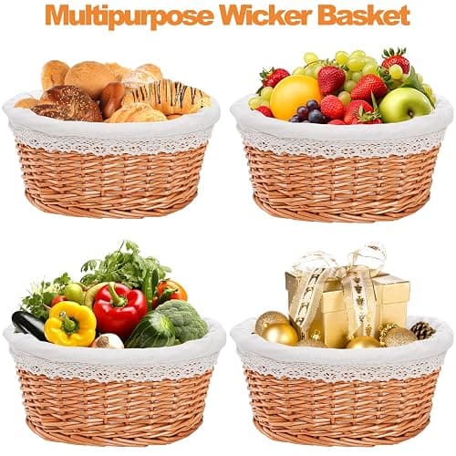 Nicunom Wicker Bread Basket for Serving, 12 In Large Woven Bread Baskets with Removable Liner & Cover, Sourdough Bread Serving Basket Fruit Basket for Kitchen Picnic Entertaining Gift thumbnail 5