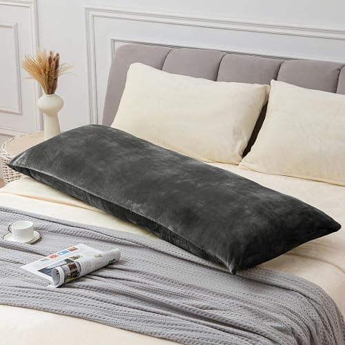 BEDELITE Body Pillow Cover with Zipper Closure, Super Soft and Cozy Fuzzy Fleece Pillowcase 20 x 54 Inches, Luxury Fluffy Plush Long Body Pillow Pillowcase for All Seasons(Dark Gray) thumbnail 2