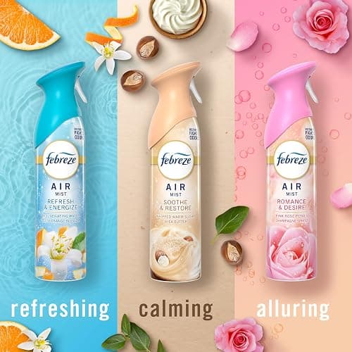 Febreze Air Mist, Air Freshener, Odor Fighting Room Spray, Deodorizer for Home Bathroom Kitchen Office Apartment, Soothe & Restore, Refresh & Energize, Romance & Desire Variety Pack, 8.1oz (Pack of 3) thumbnail 4