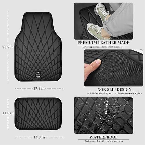 CAR PASS Faux Leather Floor Mats for Cars, Luxury Waterproof All Weather Car Mats Full Set, Anti-Slip Deluxe Automotive Mats Universal Fit for Most SUV,Vans,Sedans,Trucks, 4 Piece All Black thumbnail 3