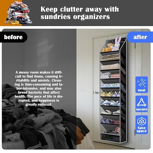 Cotohim 10 - Pocket Over - the - Door Hanging Shoe Organizers & Rack, Made of Sturdy 600D Oxford + Non - Woven Fabric, Space - Saving Storage for Shoes, Boots & More (Black) thumbnail 6
