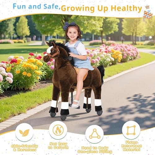 Ride on Horse for Big Kids, Horse Ride on Toy for 4 to 9 Years Old, (35.8'' Height) Riding Horse Rider Mechanical Walking Action Plush Animal, No Battery or Electricity, Max Load 165LBS - Brown thumbnail 7