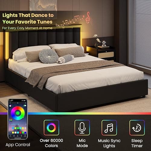 IMMERSTABLE Full Size Bed Frame with Headboard and 4 Storage Drawers, Faux Leather Upholstered Platform Bed with LED Lights, Metal and Wood Slats, No Box Spring Needed, Easy Assembly, Black thumbnail 4