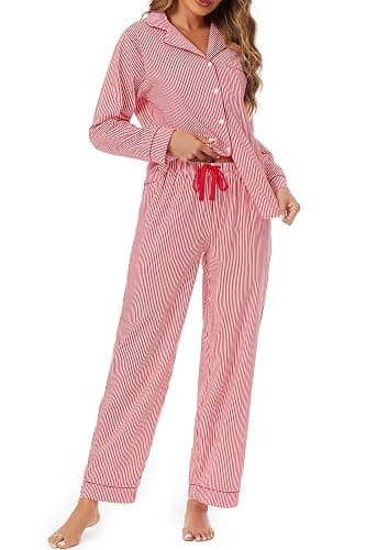LUBOT 100% Cotton Pajamas for Women 2 Piece PJ Set Woven Poplin Ladies Button Down Long Short Sleeve Printed Sleepwear S-XXL thumbnail 5