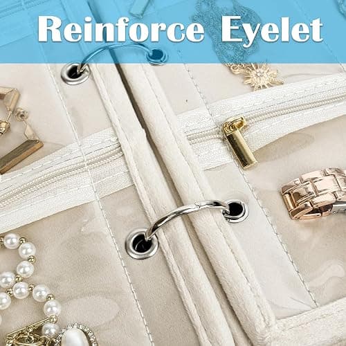 LingLingo Travel Jewelry Organizer Case,Small Jewelry Bags Jewelry Storage Book Ring Binder with Clear Zipper Velvet Pouch for Traveling (Inner Pages,Beige,3 PCS,Medium) thumbnail 6