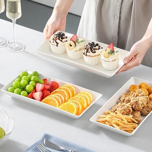 MALACASA 3 Tier Serving Trays for Party, Porcelain Serving Platters and Trays, 12 Inch Tiered Tray Stand, Fruit Tray, Trays for Serving Food, White Dessert Stand with Collapsible Sturdier Metal Rack thumbnail 6