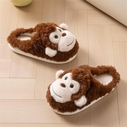 WMYDHCGD Monkey Animal Slippers for Women Cute Plush Home Warm Winter Indoor Shoes thumbnail 6
