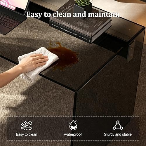 NessCarsti 53.14" Modern Glass Office Desk with Drawer for Home Office | Black Clear Computer Desk with Tempered Glass Tabletop & Legs, Minimalist Stylish Executive Table for Bedroom thumbnail 9