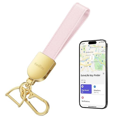 Keychain, Works with Apple Find My, Leather Car Keychain for Women and Men, Car Key Fob Holder, Key Chain with GPS Tracker, Anti-Lost Smart Keys Finder, Rechargeable, Pink - Image 1