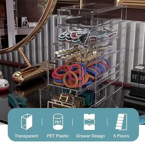 Noverlife Clear Containers for Hair Accessory Organizing, Plastic Hair Accessory Organizer Box with 5 Drawers, Hair Accessory Container, Storage Organization Drawers Set for Hair Ties Accessory thumbnail 7